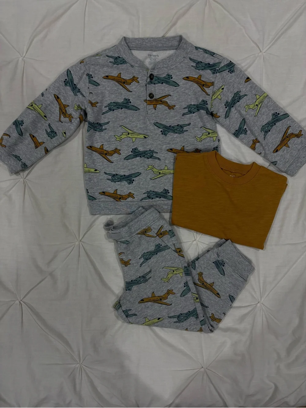 2 For $15 Carter's Gray Airplane 3-Piece Outfit Set with Brown Tee